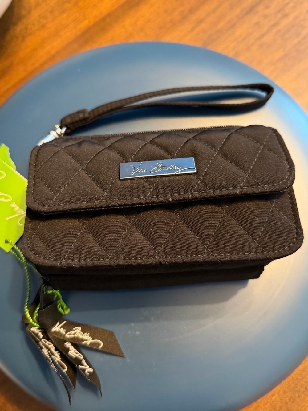 Vera Bradley All In One Crossbody Black Quilted Wristlet Clutch with Strap
